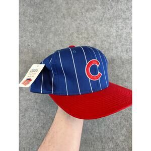 Vintage 90s Chicago Cubs Pinstripe Snapback Hat Cap MLB Starter Deadstock NWT
